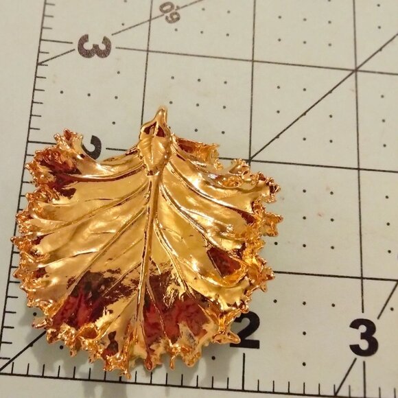 Gold Leaf Shaped Pendant Textured Statement - Picture 3 of 3